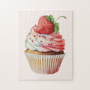 Aardbeiencupcake zoet dessert legpuzzel