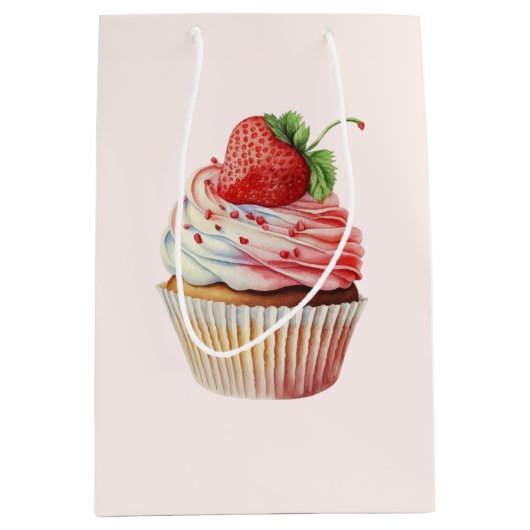 Aardbeiencupcake zoet dessert medium cadeauzakje (Voorkant)