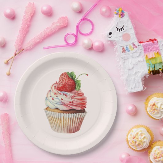 Aardbeiencupcake zoet dessert papieren bordje (Feest)