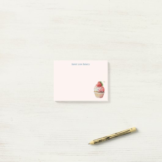 Aardbeiencupcake zoet dessert post-it® notes (Op bureau)