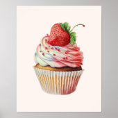 Aardbeiencupcake zoet dessert poster (Voorkant)