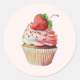 Aardbeiencupcake zoet dessert ronde sticker