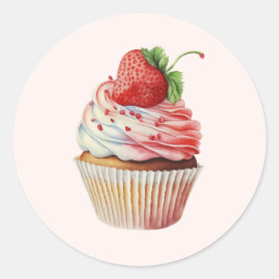 Aardbeiencupcake zoet dessert ronde sticker