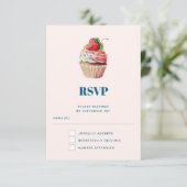 Aardbeiencupcake zoet dessert RSVP kaartje (Staand voorkant)