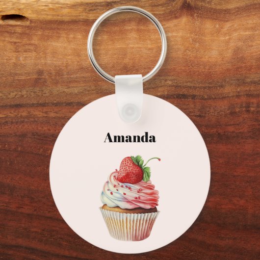 Aardbeiencupcake zoet dessert sleutelhanger (Achterkant)