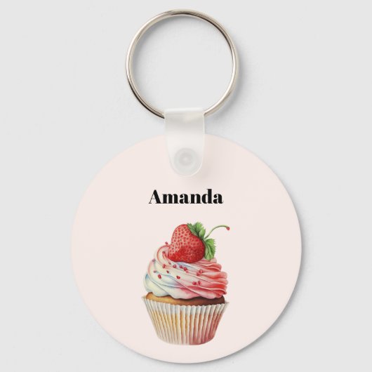 Aardbeiencupcake zoet dessert sleutelhanger (Achterkant)
