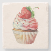 Aardbeiencupcake zoet dessert stenen onderzetter (Voorkant)