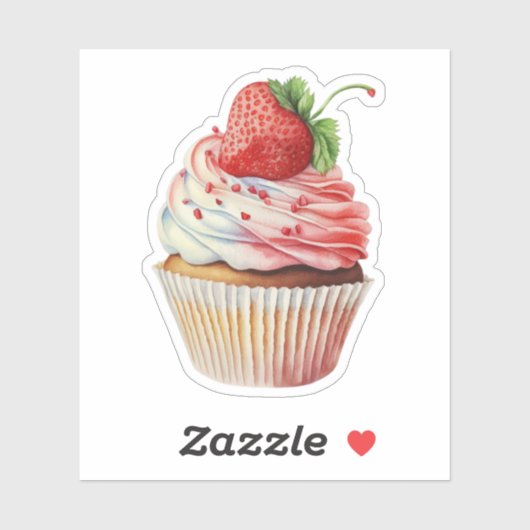 Aardbeiencupcake zoet dessert sticker (Vel)