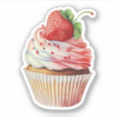 Aardbeiencupcake zoet dessert sticker (Voorkant)