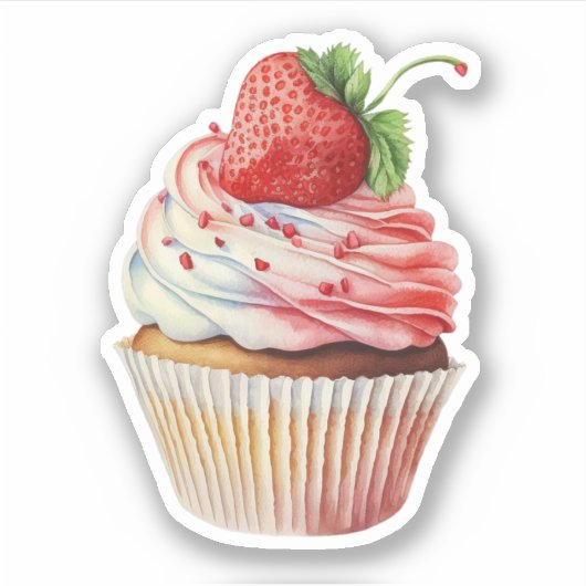 Aardbeiencupcake zoet dessert sticker (Voorkant)