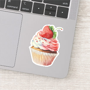 Aardbeiencupcake zoet dessert sticker