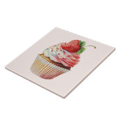 Aardbeiencupcake zoet dessert tegeltje (Zijkant)