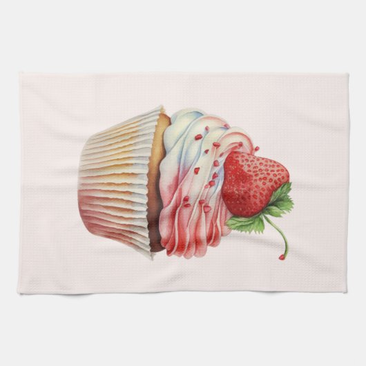 Aardbeiencupcake zoet dessert theedoek (Horizontaal)