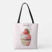 Aardbeiencupcake zoet dessert tote bag (Achterkant)