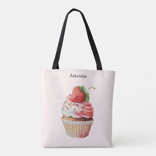 Aardbeiencupcake zoet dessert tote bag (Achterkant)