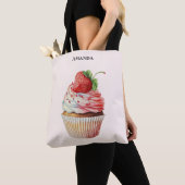 Aardbeiencupcake zoet dessert tote bag (Dichtbij)