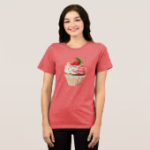 Aardbeiencupcake zoet dessert Tri-Blend shirt (Voorkant volledig)