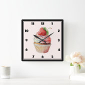 Aardbeiencupcake zoet dessert vierkante klok (Huis)