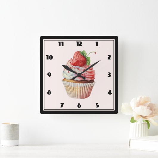 Aardbeiencupcake zoet dessert vierkante klok (Huis)