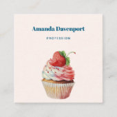 Aardbeiencupcake zoet dessert vierkante visitekaartje (Voorkant)