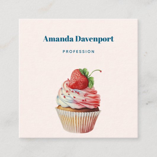 Aardbeiencupcake zoet dessert vierkante visitekaartje (Voorkant)
