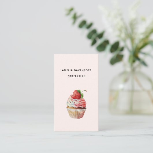 Aardbeiencupcake zoet dessert visitekaartje (Staand voorkant)