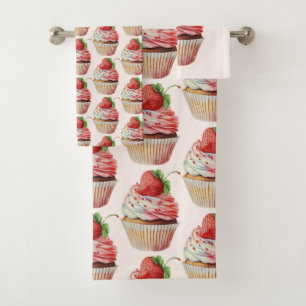 Aardbeiencupcake zoet dessertpatroon bad handdoek