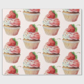 Aardbeiencupcake zoet dessertpatroon cadeaupapier (Vlak)