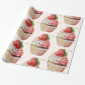 Aardbeiencupcake zoet dessertpatroon cadeaupapier (Uitgerold)