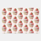 Aardbeiencupcake zoet dessertpatroon inpakpapier vel (Voorkant 2)