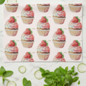 Aardbeiencupcake zoet dessertpatroon theedoek (Gevouwen)