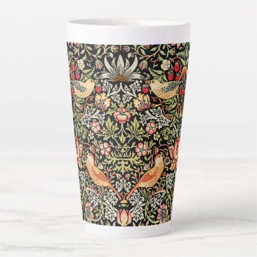 Aardbeiendief Zwarte achtergrond William Morris Latte Mok (Voorkant)