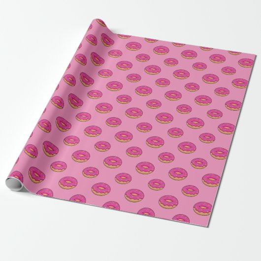Aardbeiendonut met strooiende Cartoon Cadeaupapier (Uitgerold)