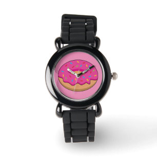 Aardbeiendonut met strooiende Cartoon Horloge