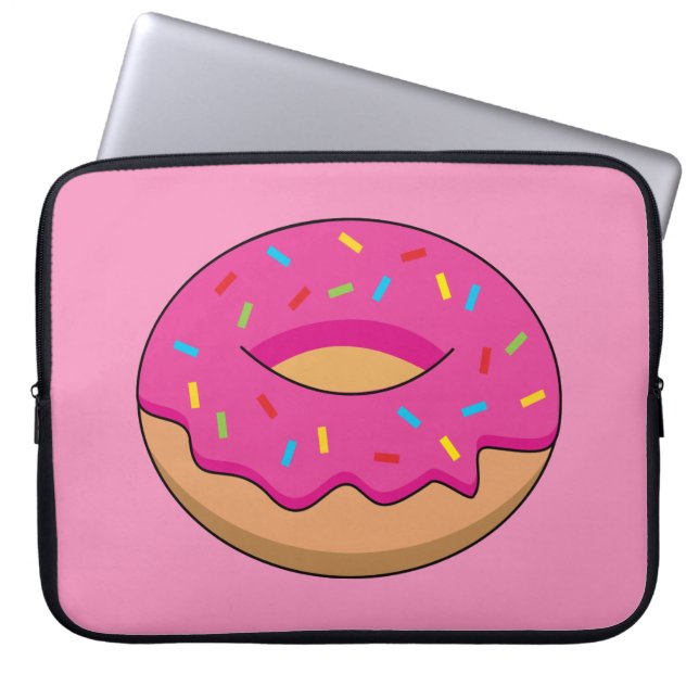 Aardbeiendonut met strooiende Cartoon Laptop Sleeve (Voorkant)