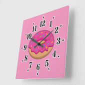 Aardbeiendonut met strooiende Cartoon Vierkante Klok (Hoek)