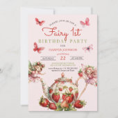 Aardbeienfee 1e theepot 1e verjaardag kaart (Voorkant)