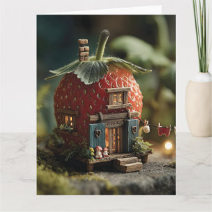 Aardbeienfeeënhuis met miniatuurwaslijn kaart