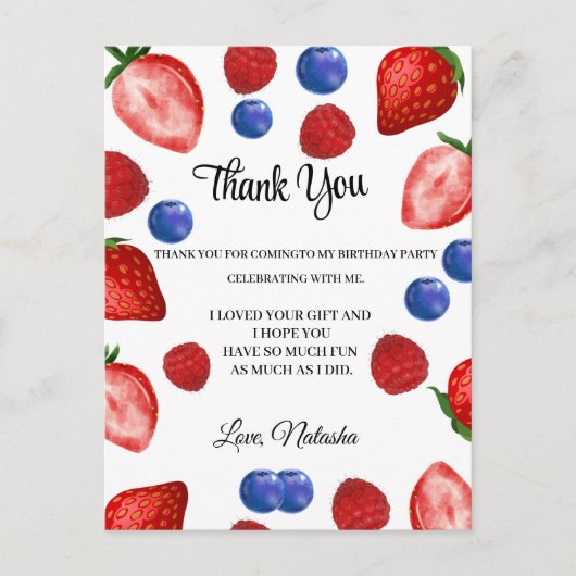 aardbeienfeest| Bedankt voor je verjaardag Briefkaart