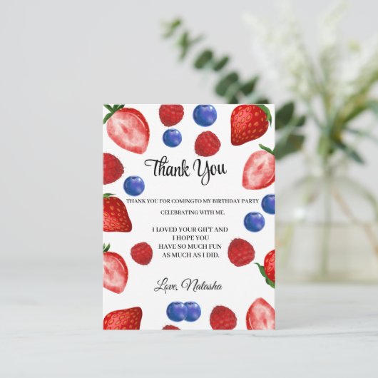 aardbeienfeest| Bedankt voor je verjaardag Briefkaart (Staand voorkant)
