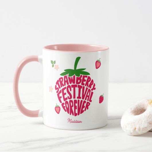 Aardbeienfestival voor altijd schattig  mok (Met donut)