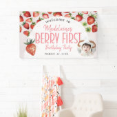 Aardbeienfoto Welkom Berry Eerste Verjaardag Spandoek (Insitu)