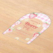 Aardbeienfruit Daisy Berry Eerste Verjaardag Arch Acryl Uitnodigingen (Laagn)