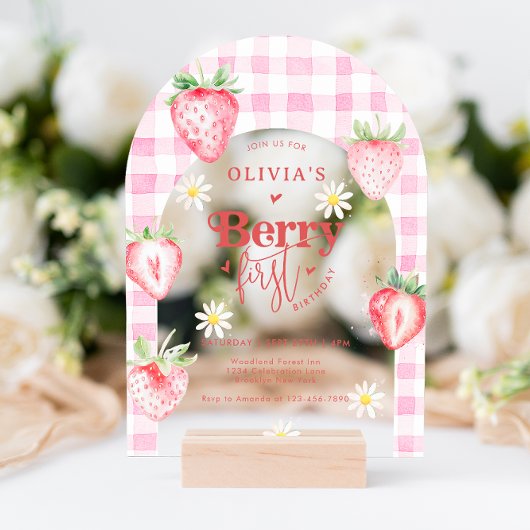 Aardbeienfruit Daisy Berry Eerste Verjaardag Arch Acryl Uitnodigingen