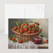 Aardbeienfruit in een mandje en aardbeienjam briefkaart (Voorkant / Achterkant)
