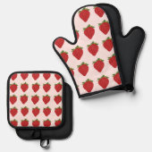 Aardbeienfruit zoete zomer aardbeien ovenwant & pannenlap set (Voorkant / Achterkant)