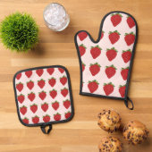 Aardbeienfruit zoete zomer aardbeien ovenwant & pannenlap set (Top down)