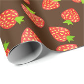 Aardbeienfruitpatroon  bruin of aangepast cadeaupapier (Rol Hoek)