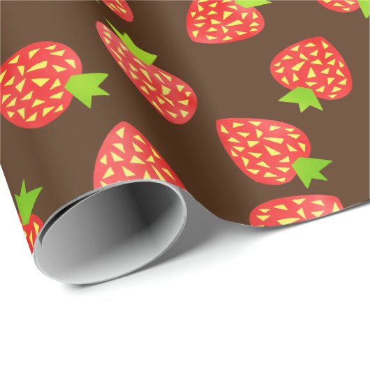 Aardbeienfruitpatroon  bruin of aangepast cadeaupapier (Rol Hoek)