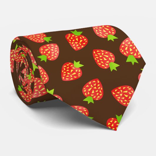 Aardbeienfruitpatroon bruin of aangepast stropdas (Opgerold)